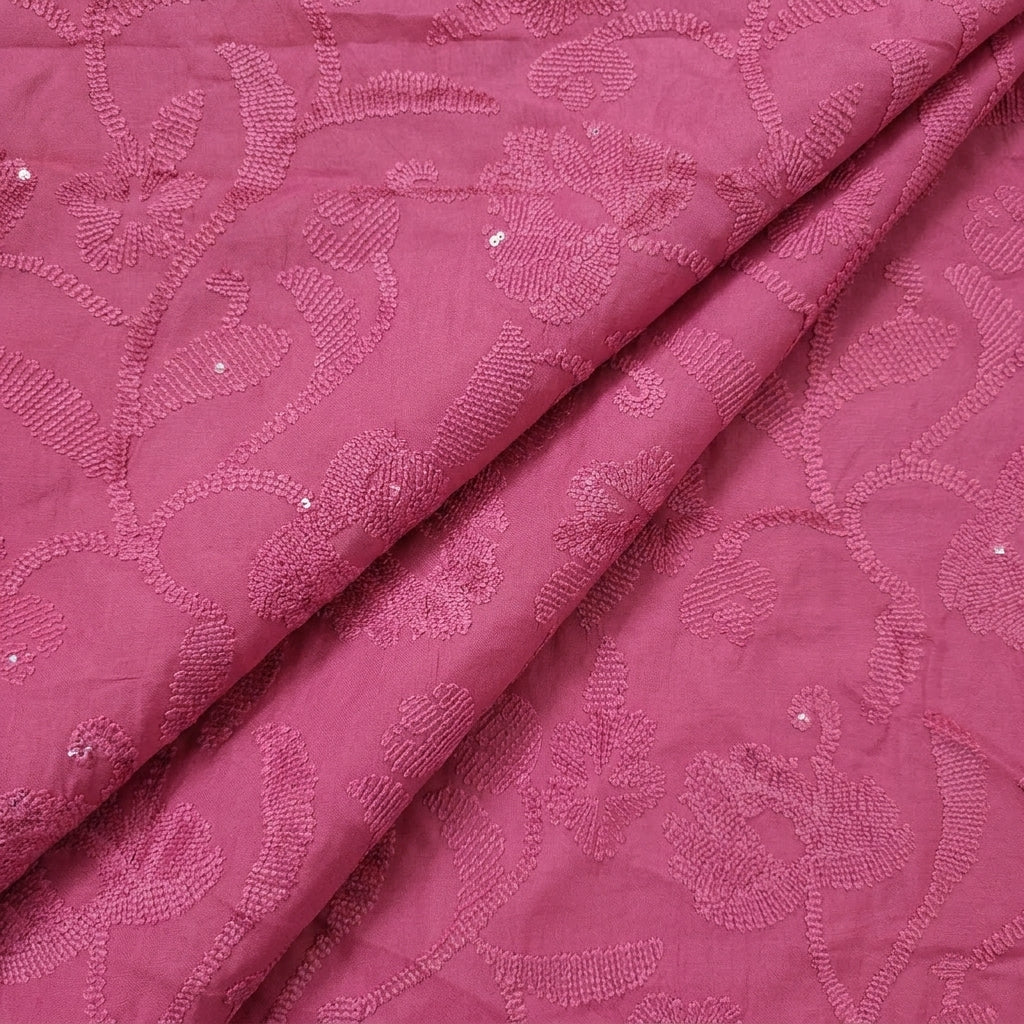 Folded Embroidery Pink Embroidery Tussar Fabric