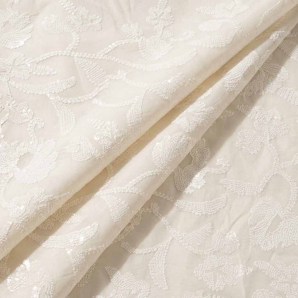 Folded Embroidery Off White Embroidery Tussar Fabric