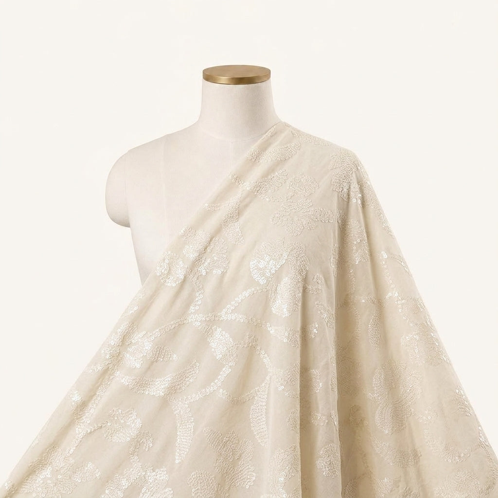 Embroidery Off White Embroidery Tussar Fabric Draped as a saree