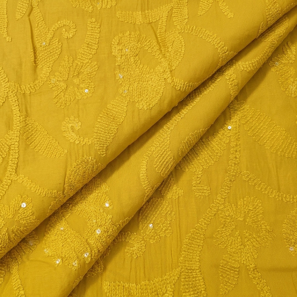 Folded Embroidery Yellow Embroidery Tussar Fabric