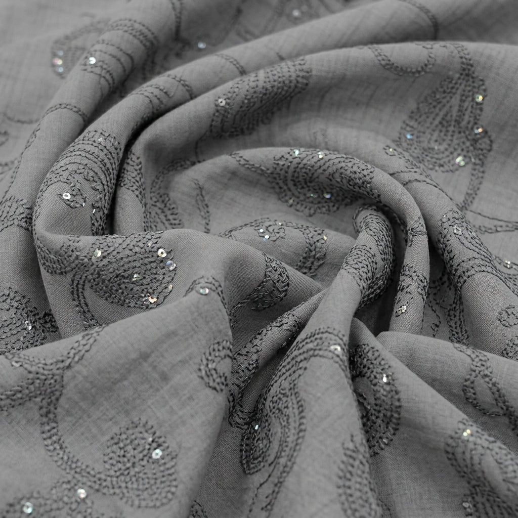 Embroidery Tussar Fabric - EC17144 - Swirl