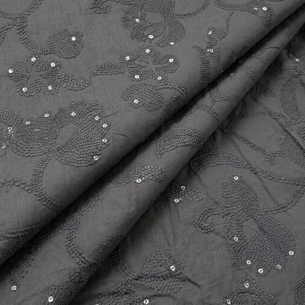 Folded Embroidery Black Embroidery Tussar Fabric