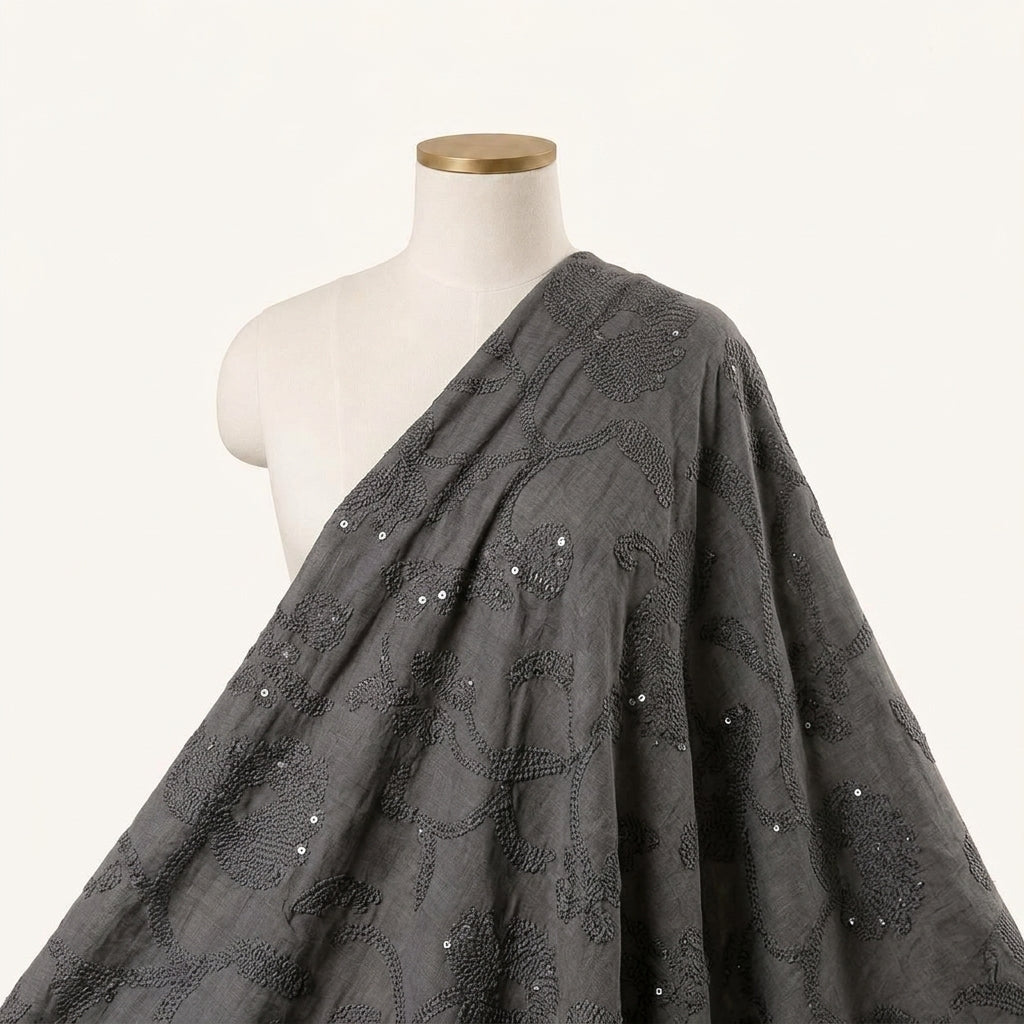 Embroidery Black Embroidery Tussar Fabric Draped as a saree