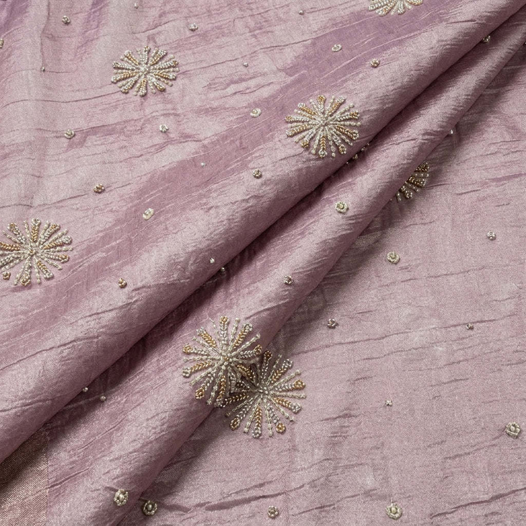 Folded Embroidery Purple Gold Embroidery Tissue Fabric
