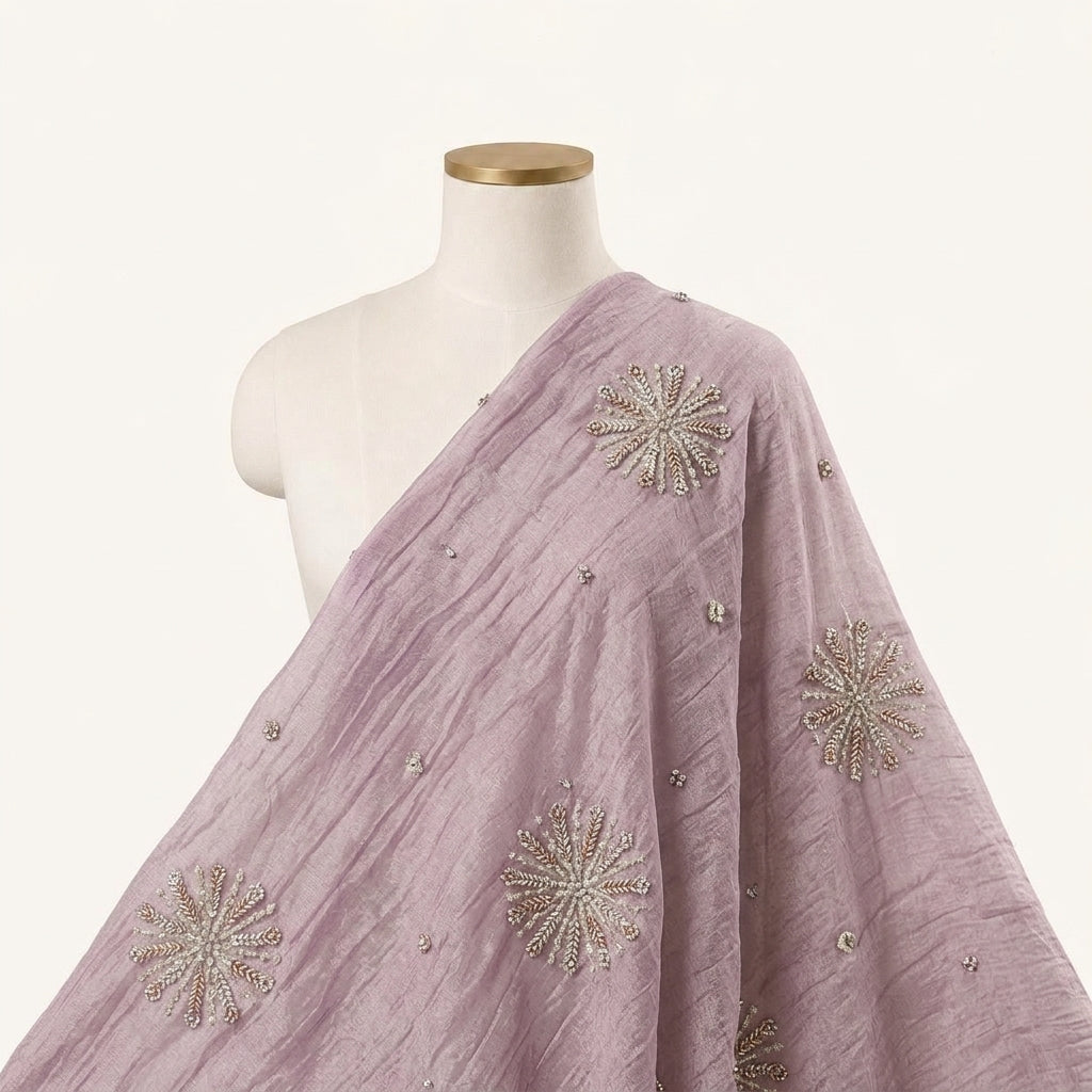 Embroidery Purple Gold Embroidery Tissue Fabric Draped as a saree