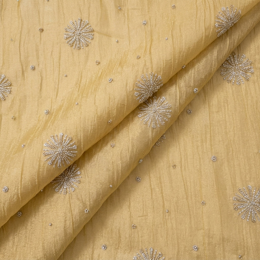 Folded Embroidery Mustard Yellow Embroidery Tissue Fabric