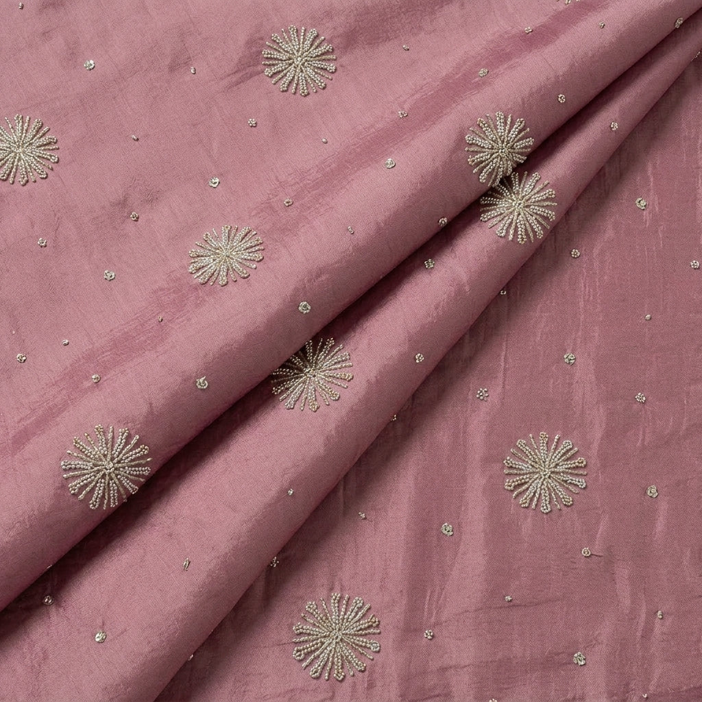 Folded Embroidery Pink Embroidery Tissue Fabric