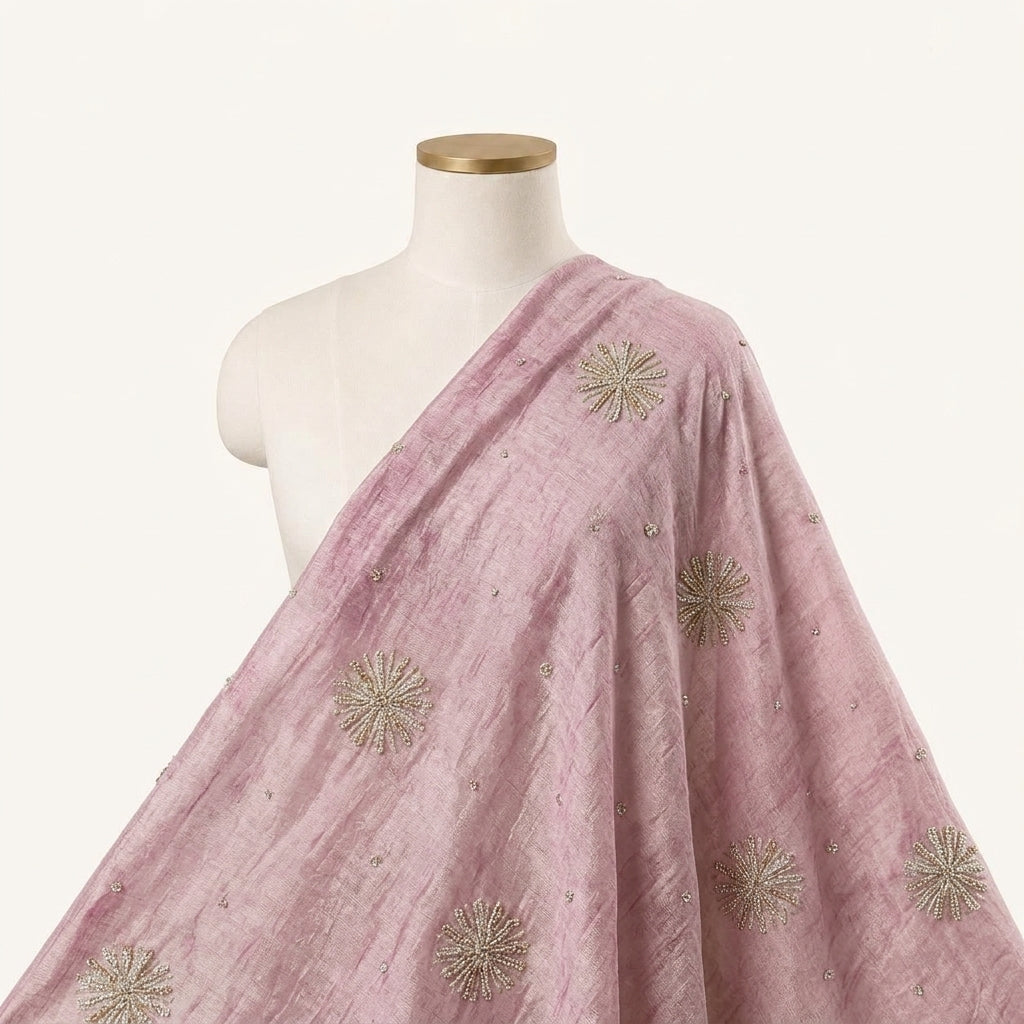 Embroidery Pink Embroidery Tissue Fabric Draped as a saree