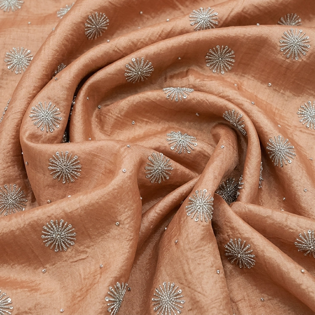 Swirled Embroidery Rust Embroidery Tissue Fabric