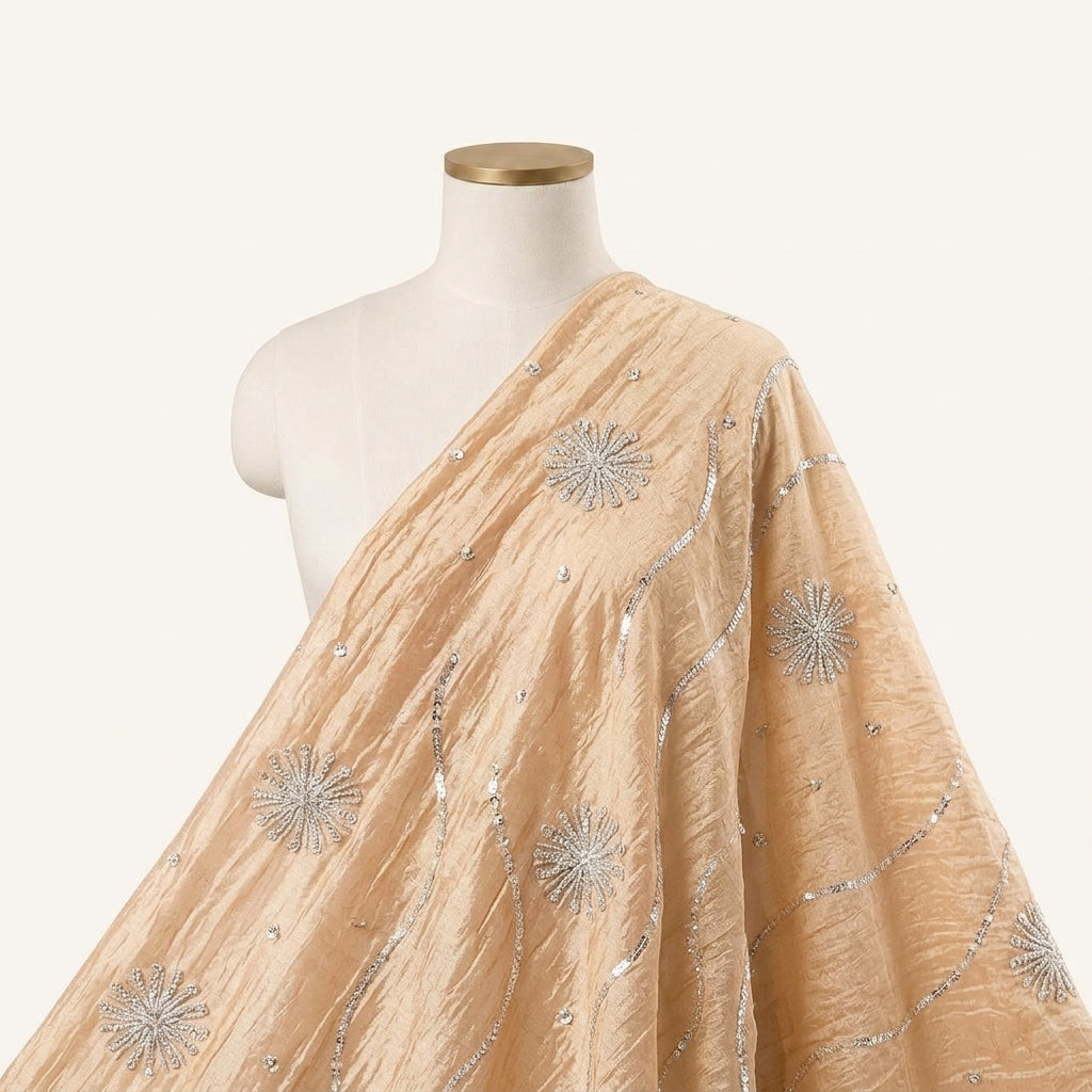 Embroidery Rust Embroidery Tissue Fabric Draped as a saree