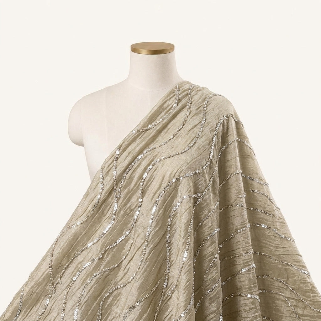 Embroidery Green Embroidery Tissue Fabric Draped as a saree