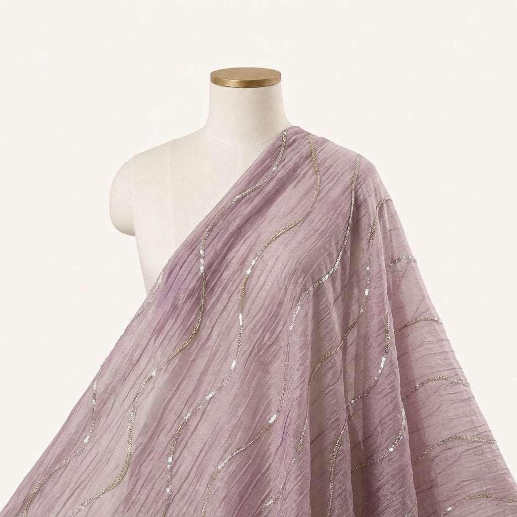 Embroidery Purple Embroidery Tissue Fabric Draped as a saree