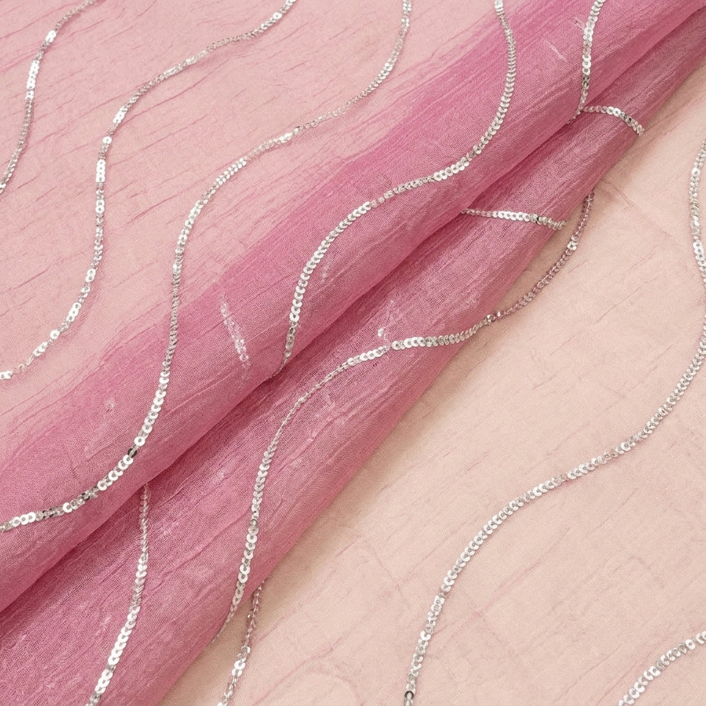 Folded Embroidery Pink Embroidery Tissue Fabric