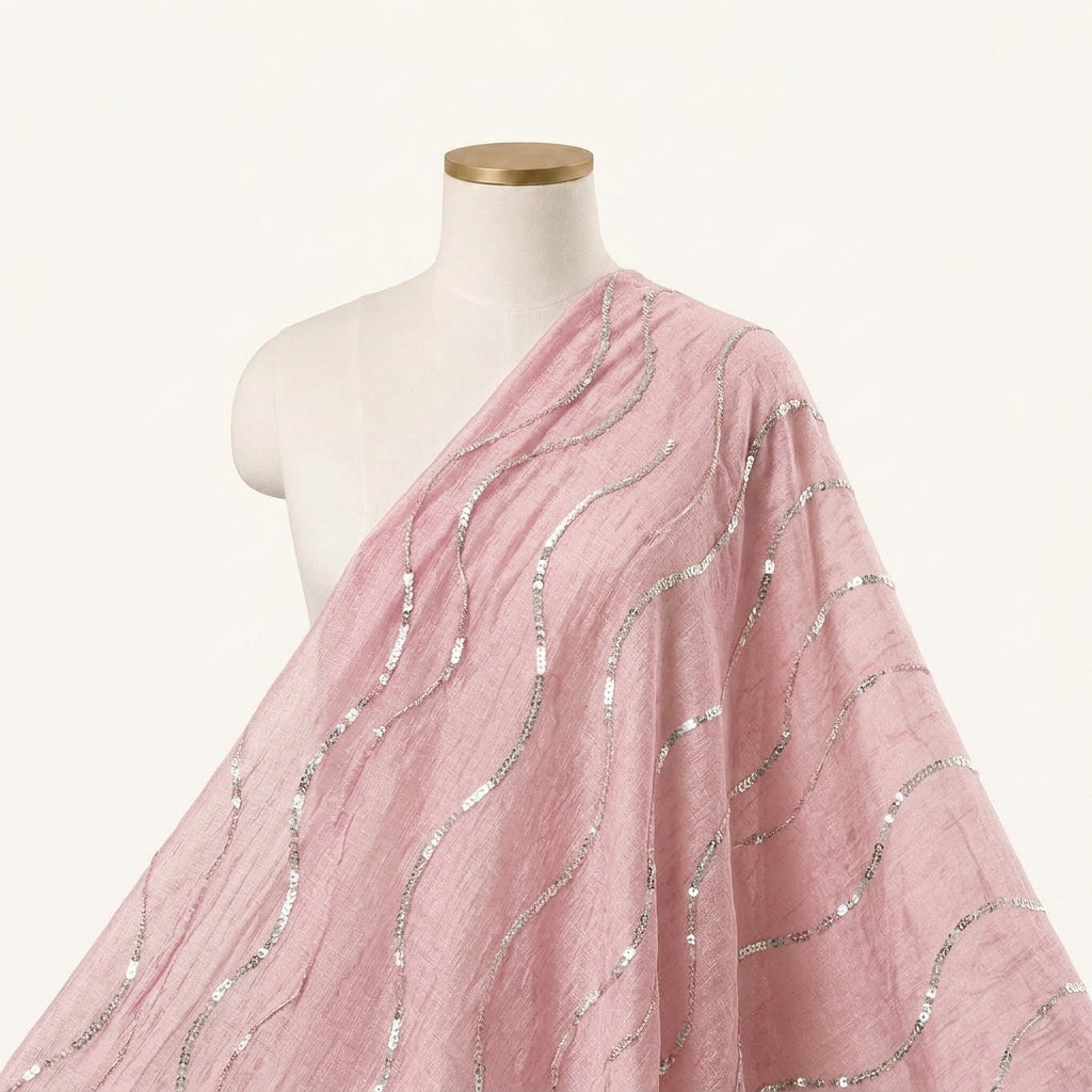 Embroidery Pink Embroidery Tissue Fabric Draped as a saree
