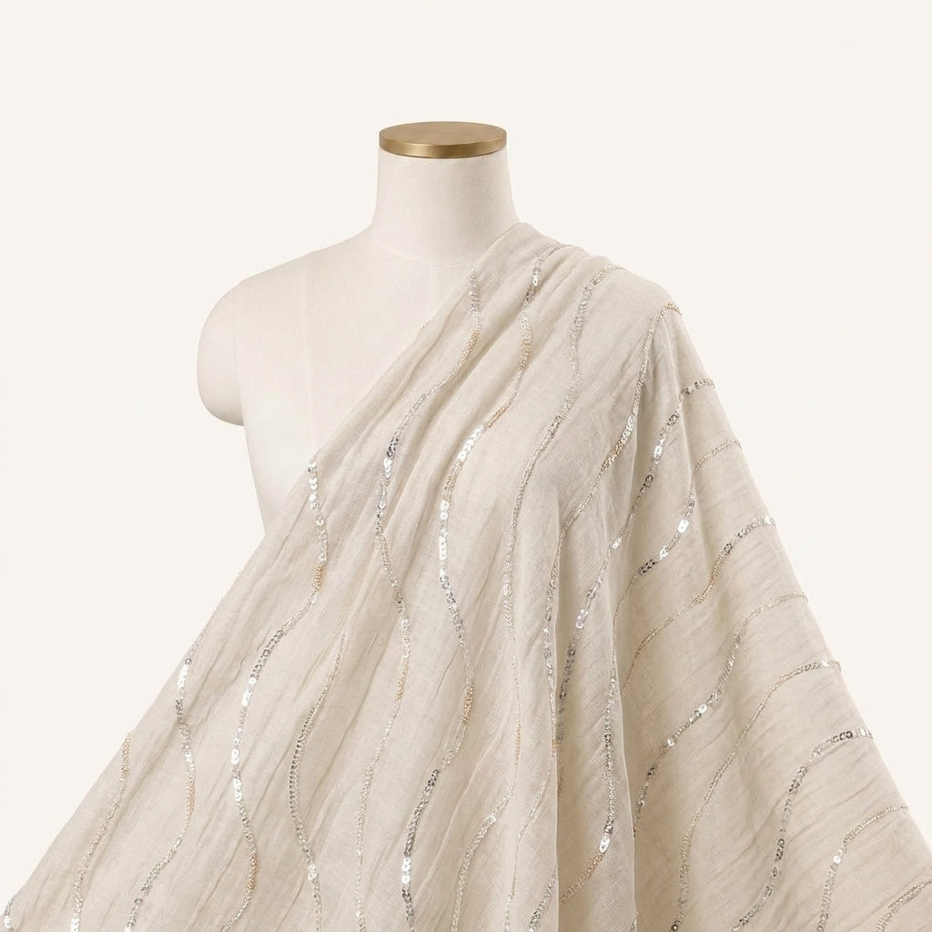 Embroidery Beige Embroidery Tissue Fabric Draped as a saree