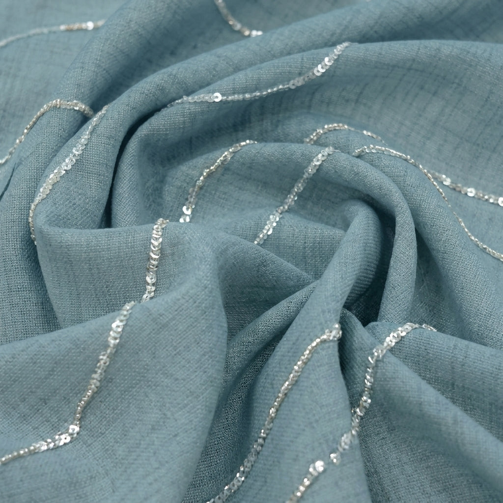 Swirled Embroidery Dark Green Embroidery Tissue Fabric