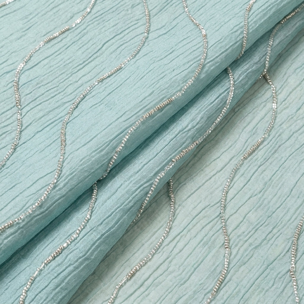 Folded Embroidery Dark Green Embroidery Tissue Fabric