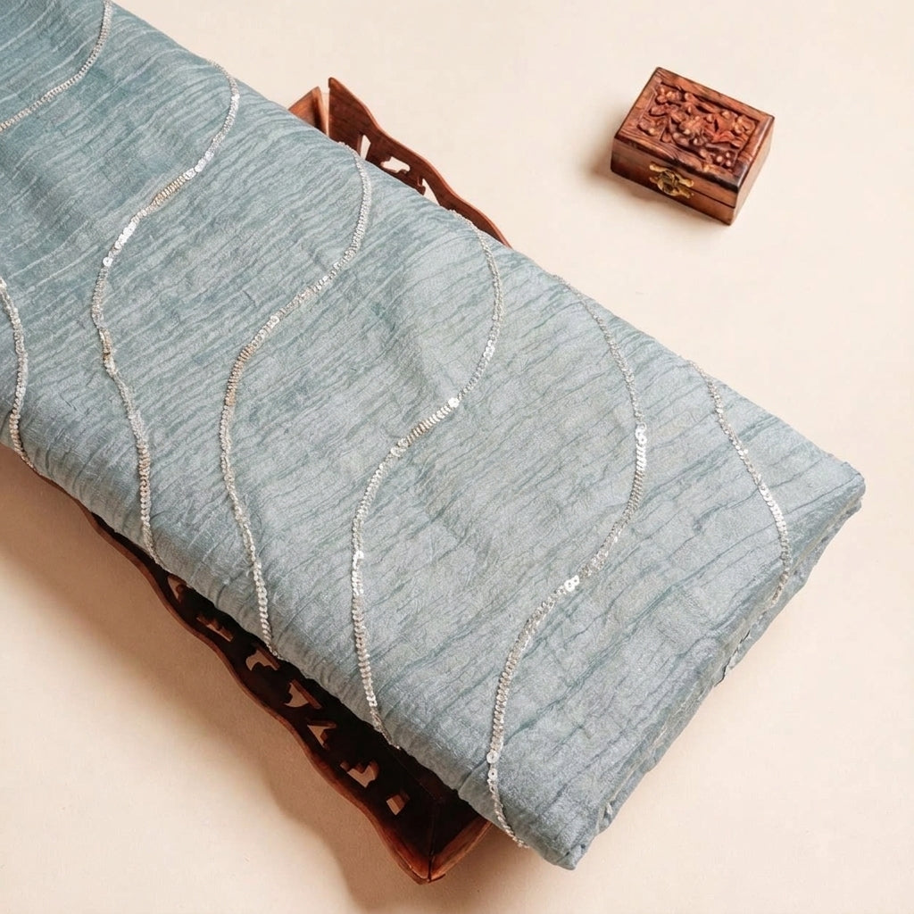 Folded Dark Green Embroidery Tissue Fabric Highlighting and Texture