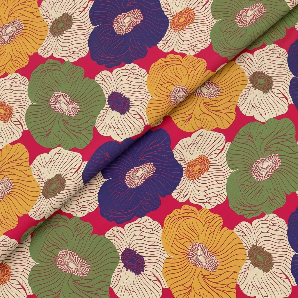 Folded Floral Red Floral Banaras Fabric