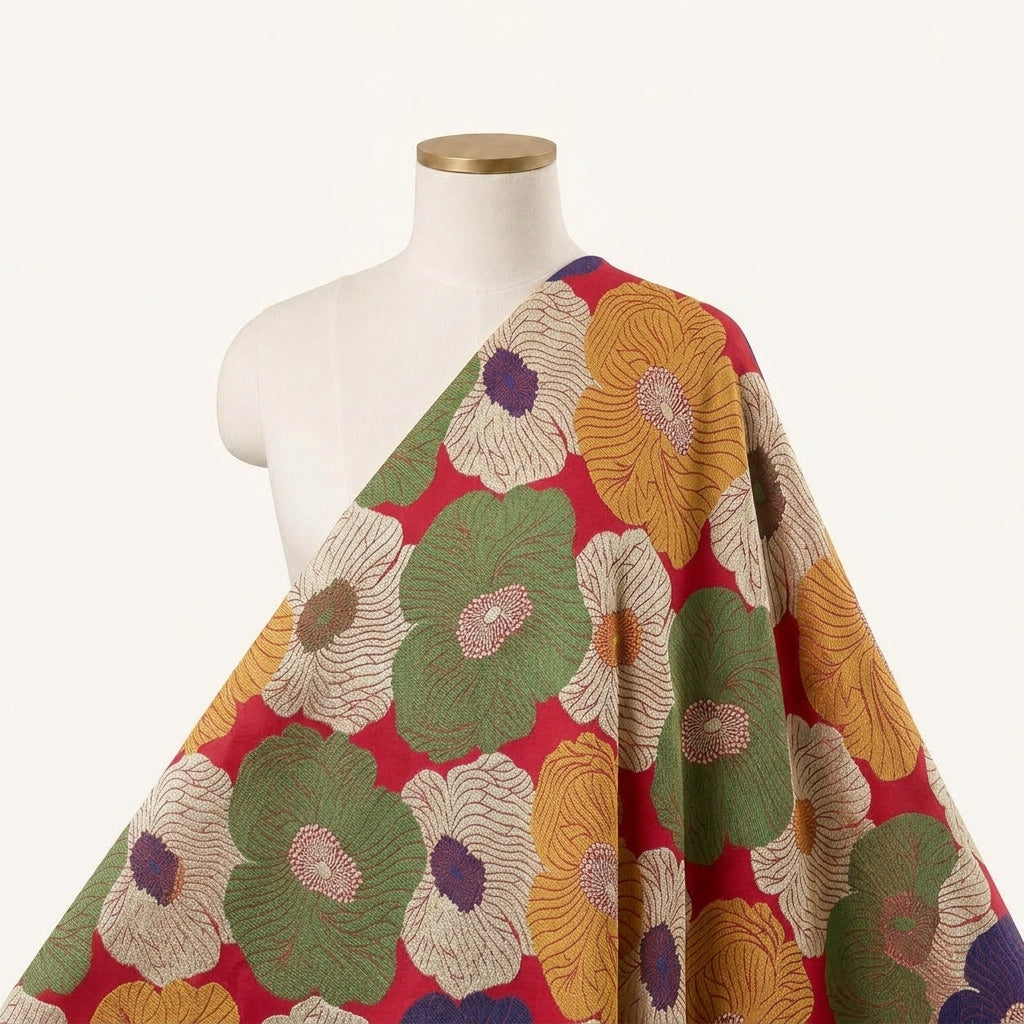 Floral Red Floral Banaras Fabric Draped as a saree