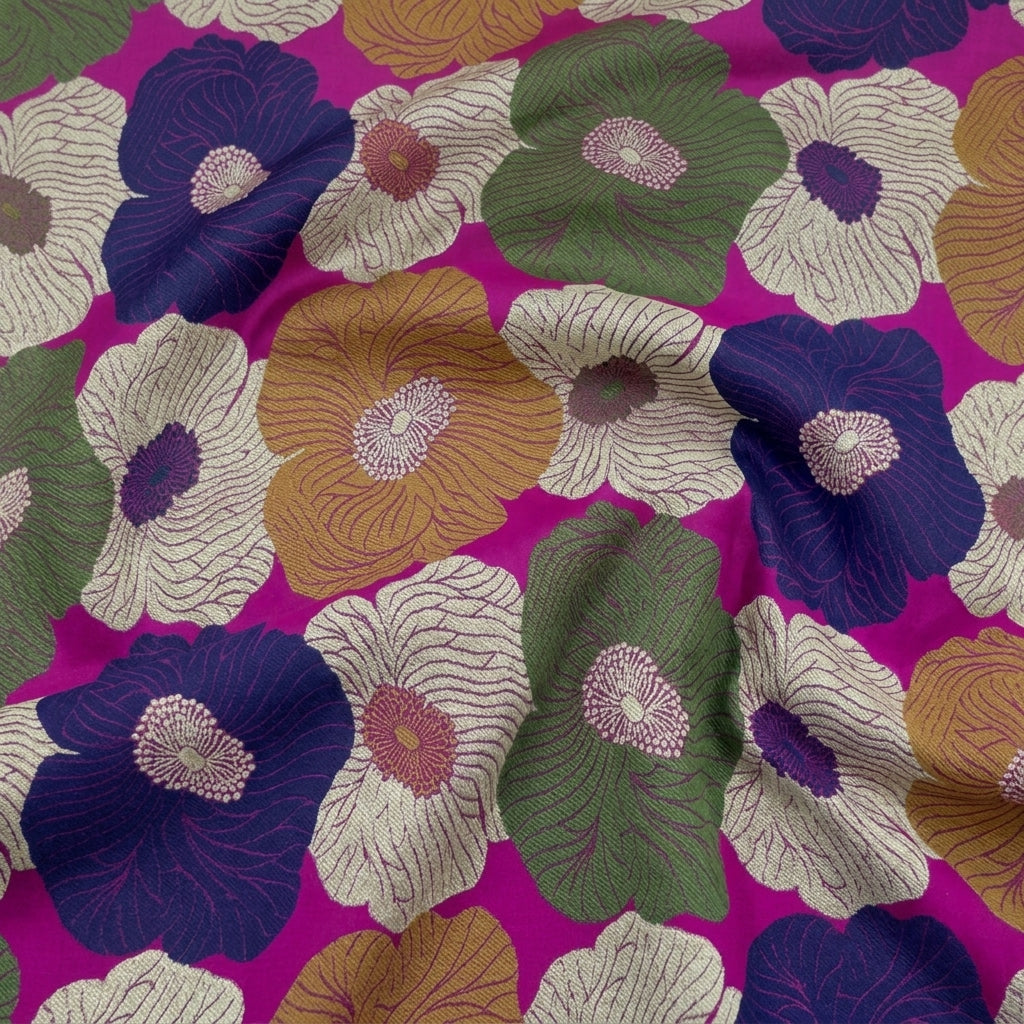 Swirled Floral Pink Floral Banaras Fabric