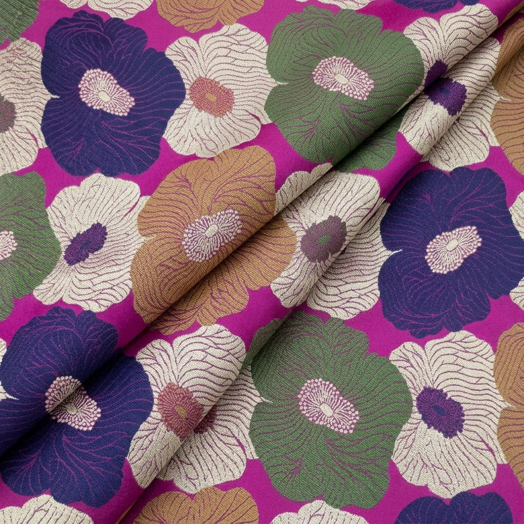 Folded Floral Pink Floral Banaras Fabric