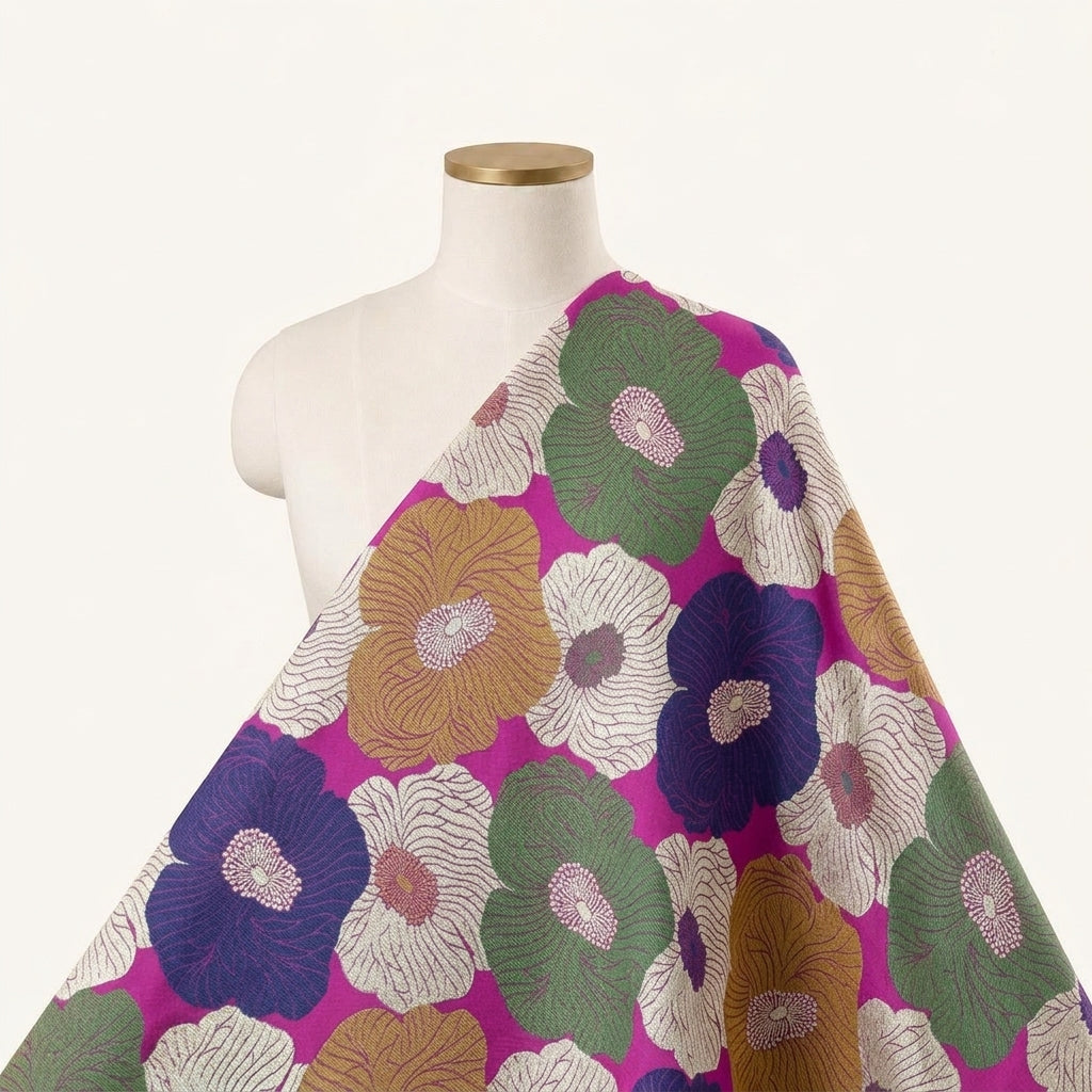 Floral Pink Floral Banaras Fabric Draped as a saree