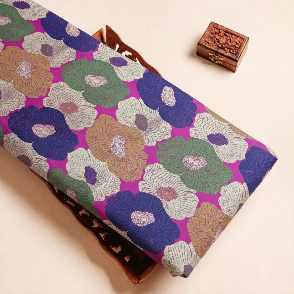Folded Pink Floral Banaras Fabric Highlighting and Texture