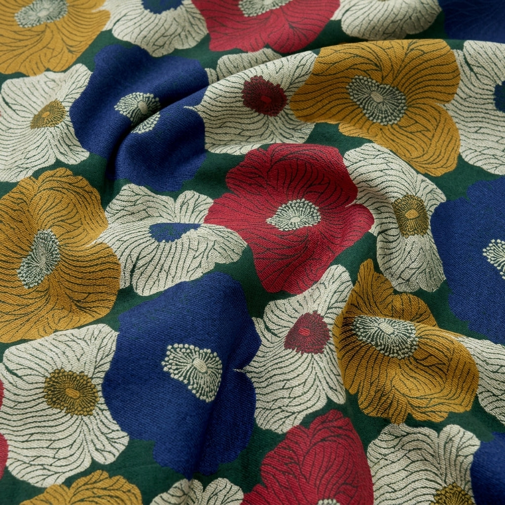 Swirled Floral Green Floral Banaras Fabric