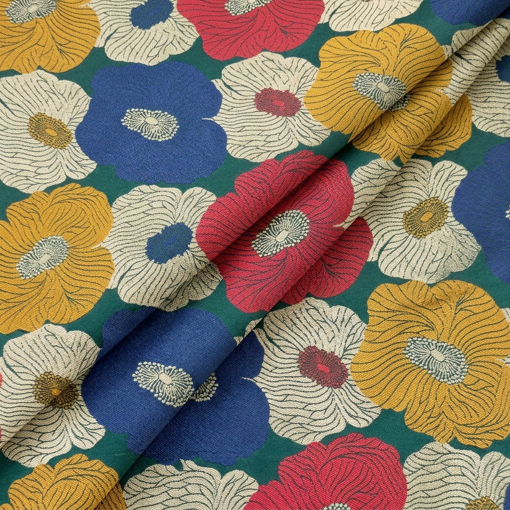 Folded Floral Green Floral Banaras Fabric