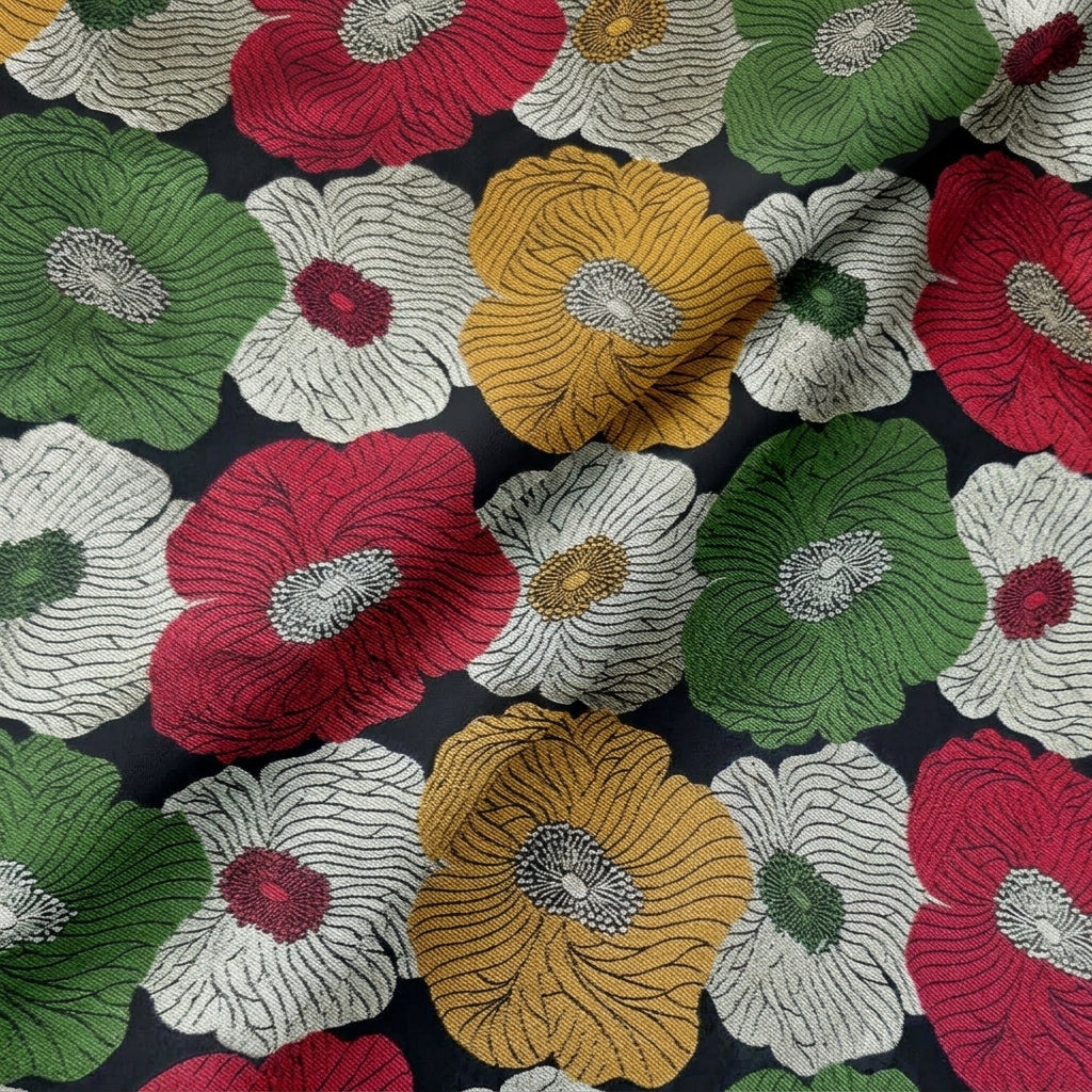 Folded Floral Black Floral Banaras Fabric
