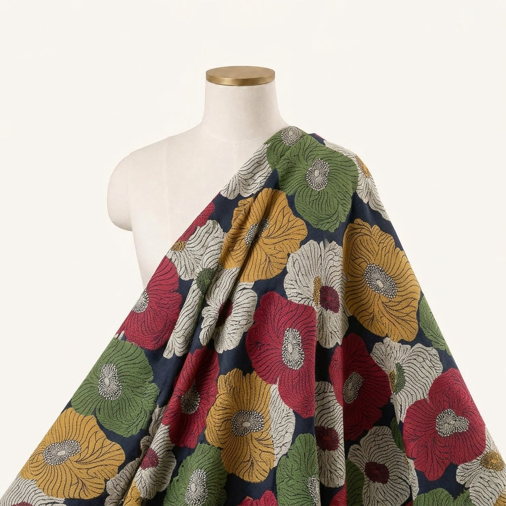 Floral Black Floral Banaras Fabric Draped as a saree