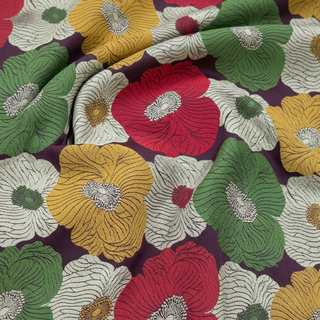 Swirled Floral Purple Floral Banaras Fabric