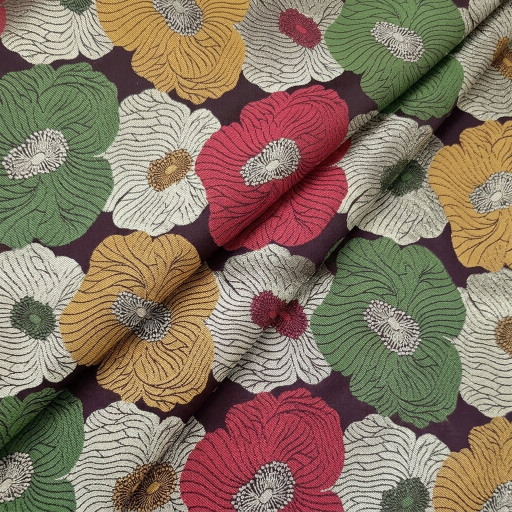 Folded Floral Purple Floral Banaras Fabric