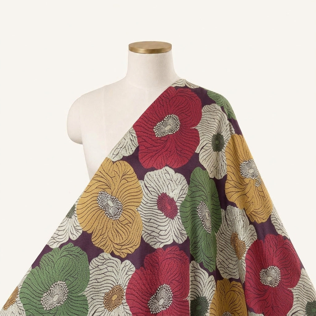 Floral Purple Floral Banaras Fabric Draped as a saree