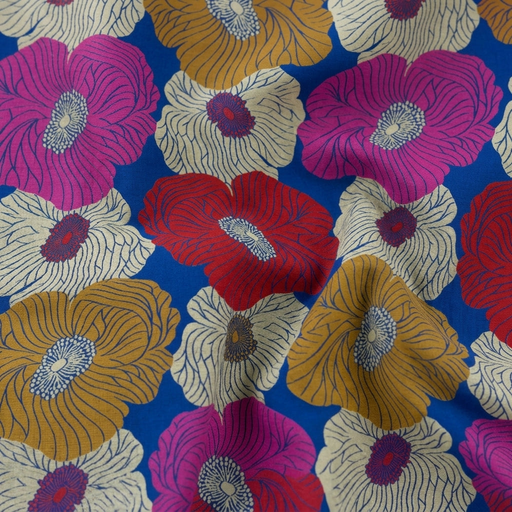Swirled Floral Blue Floral Banaras Fabric