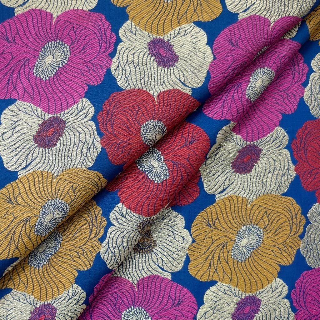 Folded Floral Blue Floral Banaras Fabric