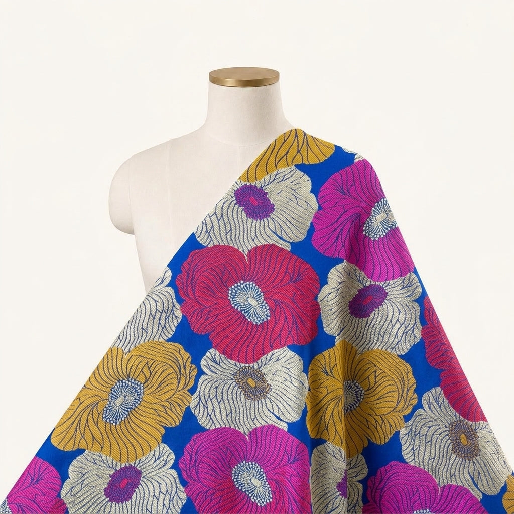 Floral Blue Floral Banaras Fabric Draped as a saree