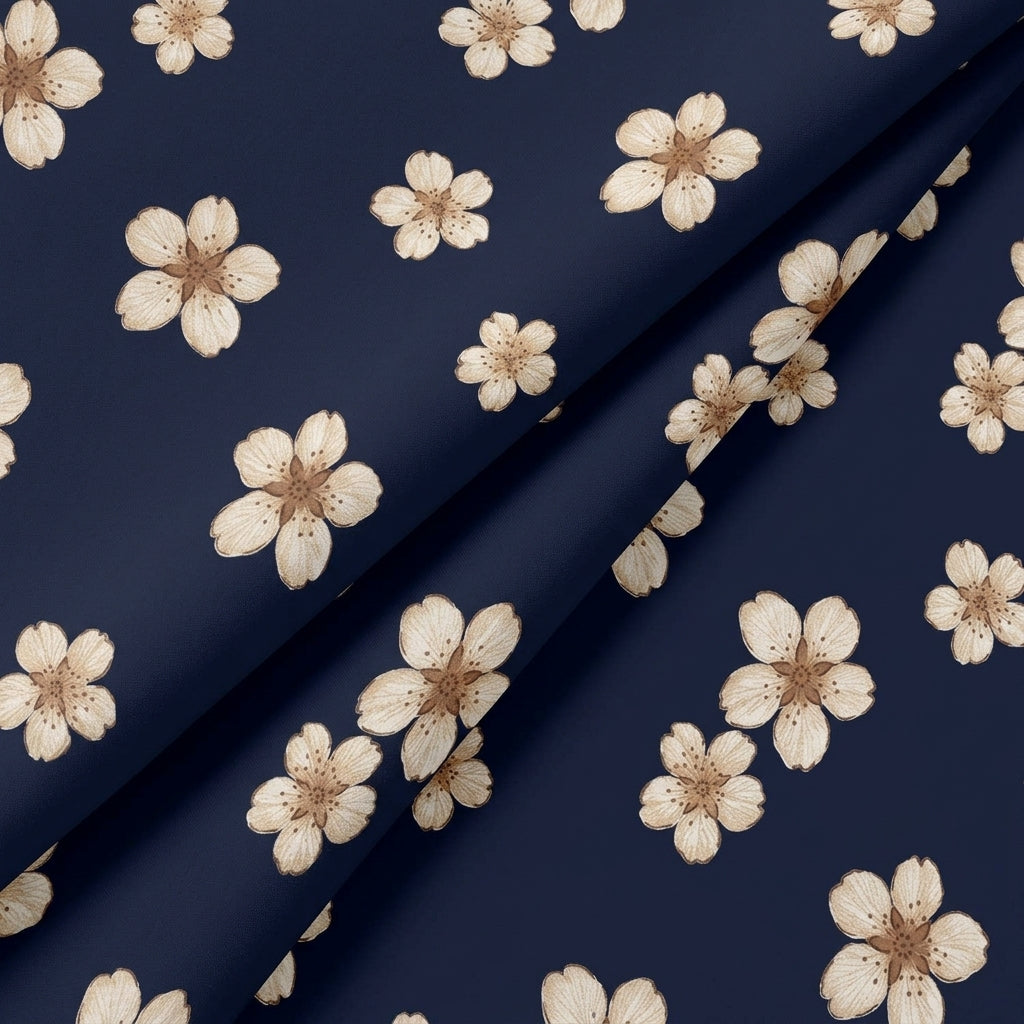 Folded Floral Dark Blue Floral Rayon Fabric