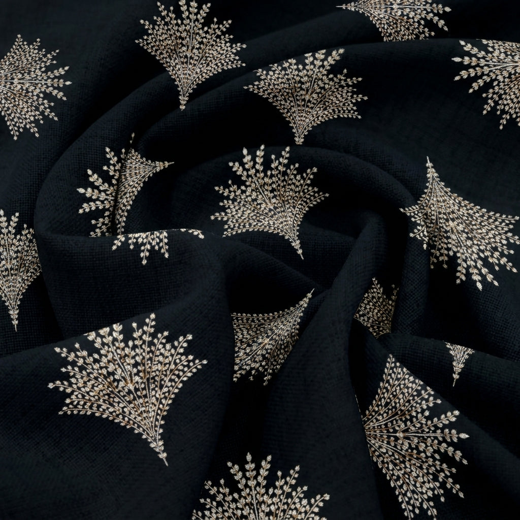 Swirled Floral Black Floral Rayon Fabric