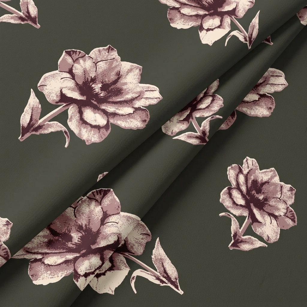 Folded Floral Green Floral Rayon Fabric