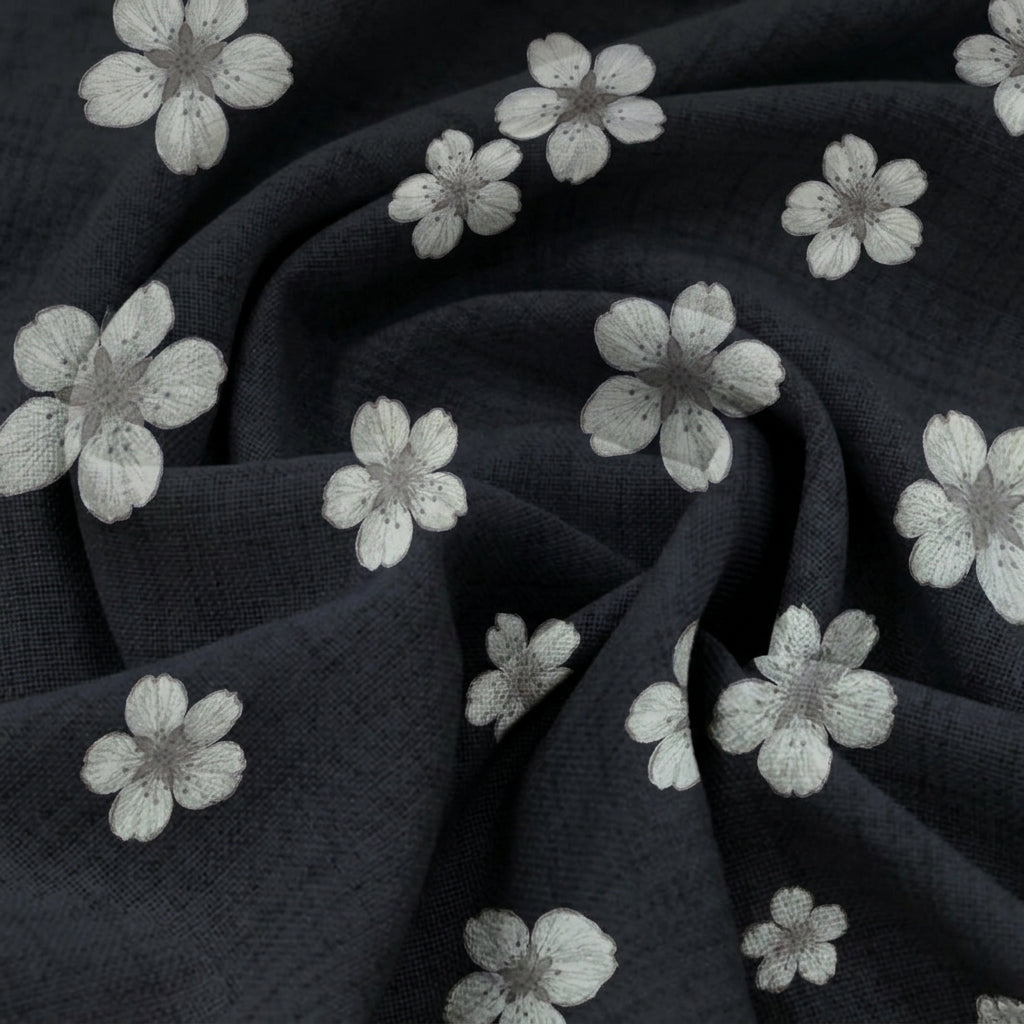 Swirled Floral Black Floral Rayon Fabric
