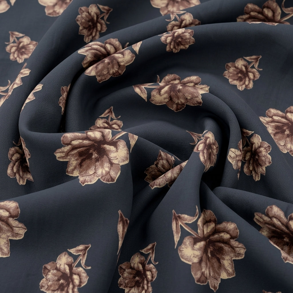 Swirled Floral Blue Floral Rayon Fabric