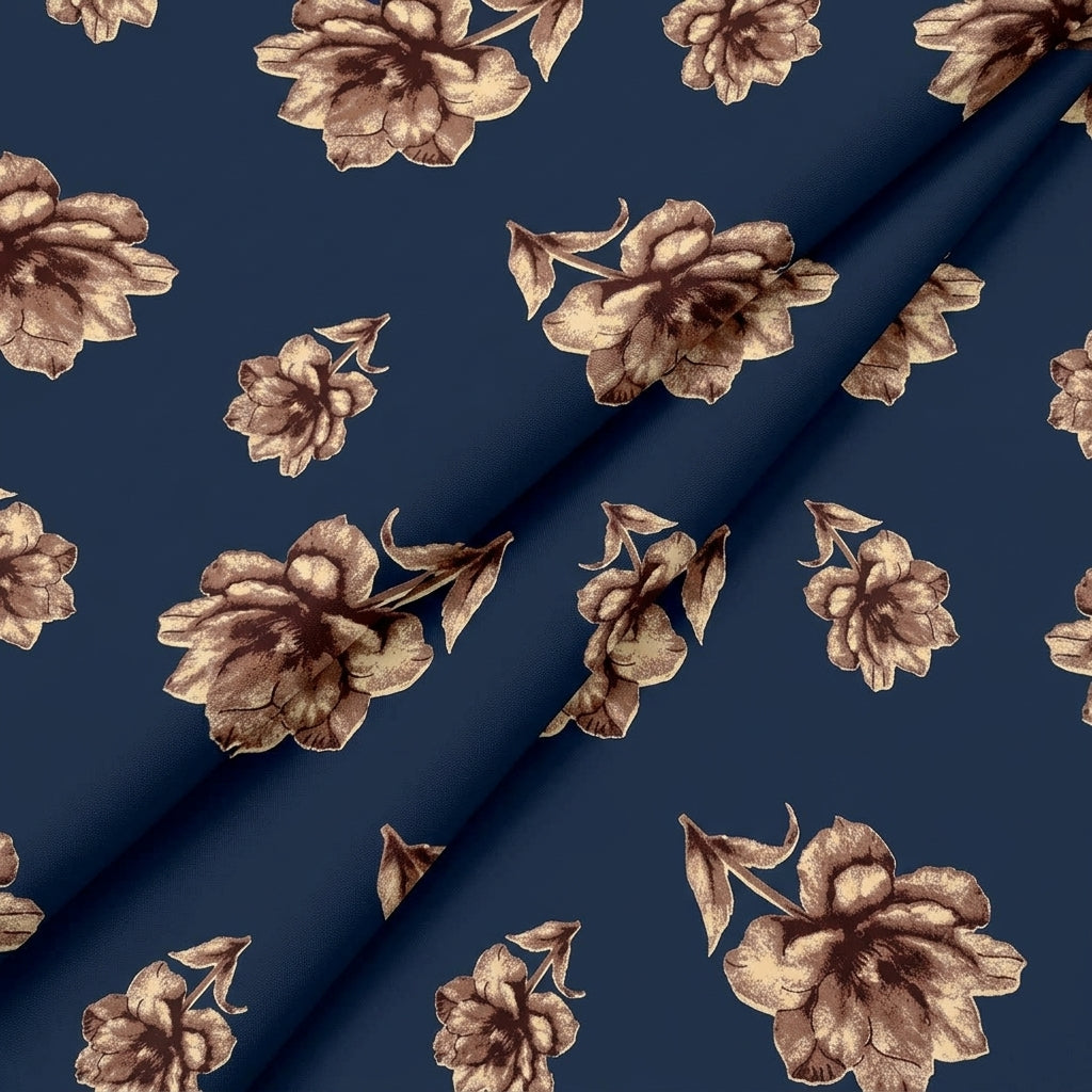 Folded Floral Blue Floral Rayon Fabric