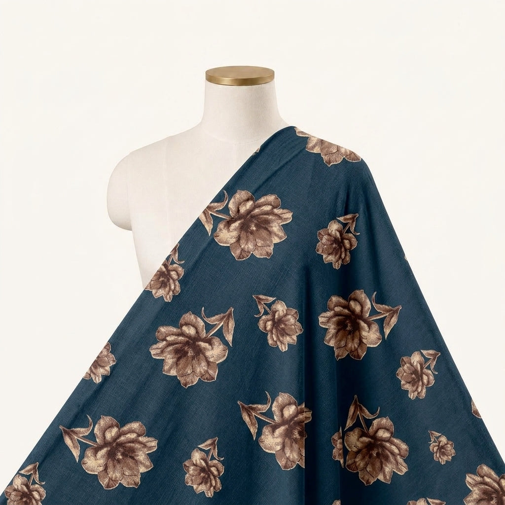 Floral Blue Floral Rayon Fabric Draped as a saree