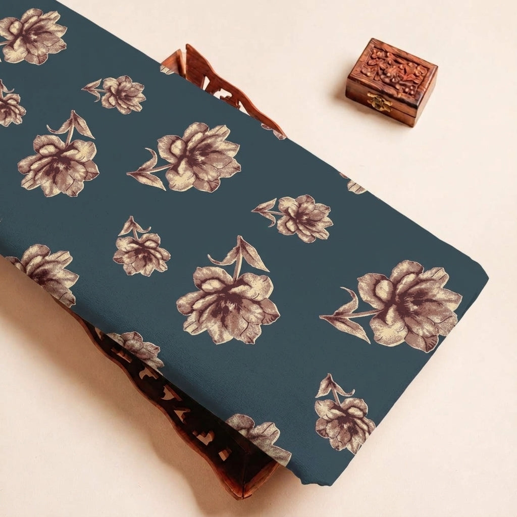 Folded Blue Floral Rayon Fabric Highlighting and Texture