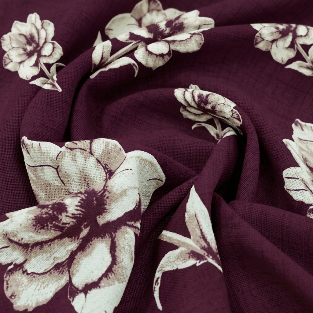 Swirled Floral Wine Floral Rayon Fabric