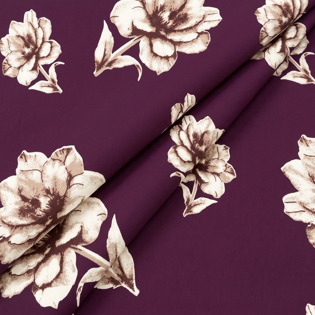 Folded Floral Wine Floral Rayon Fabric