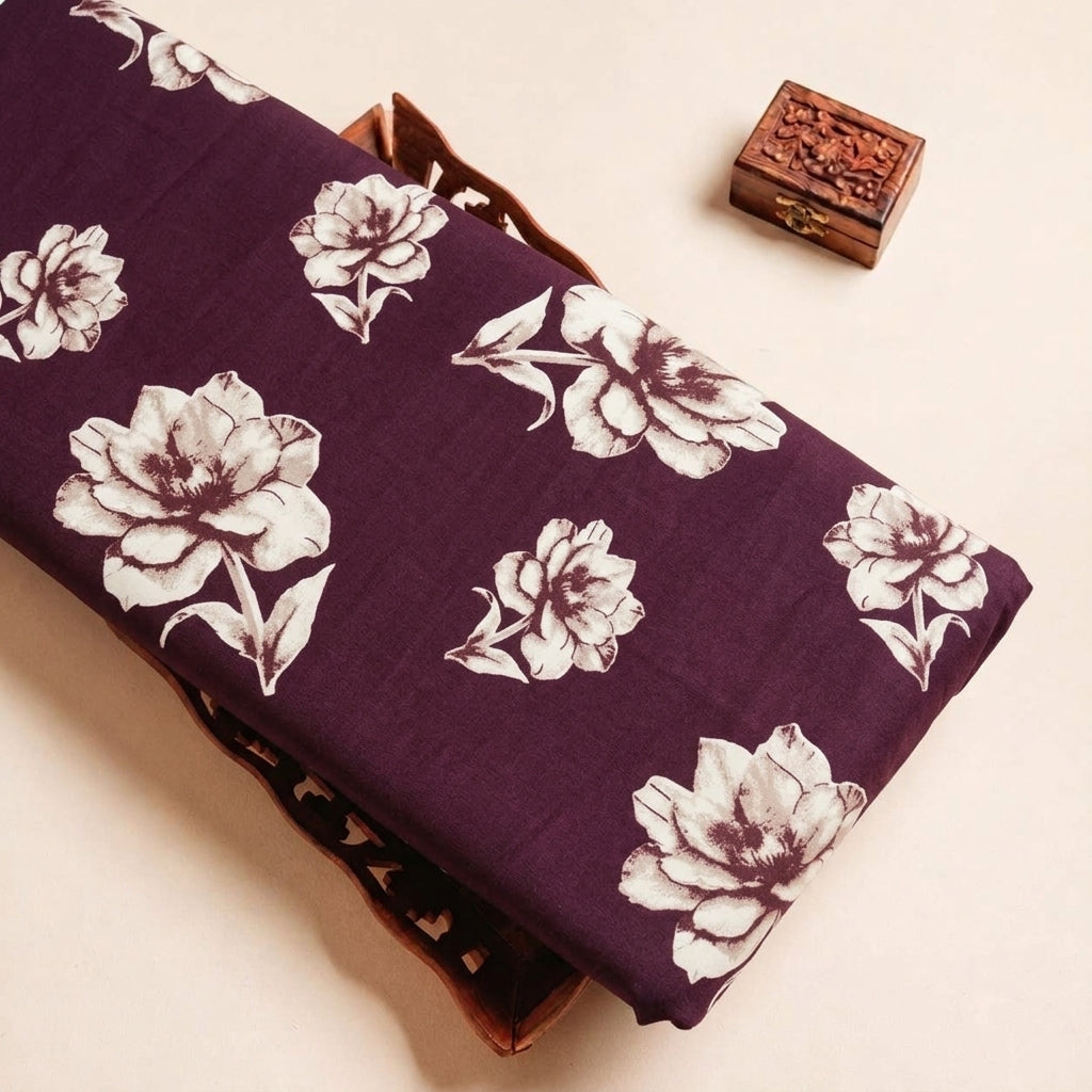 Folded Wine Floral Rayon Fabric Highlighting and Texture