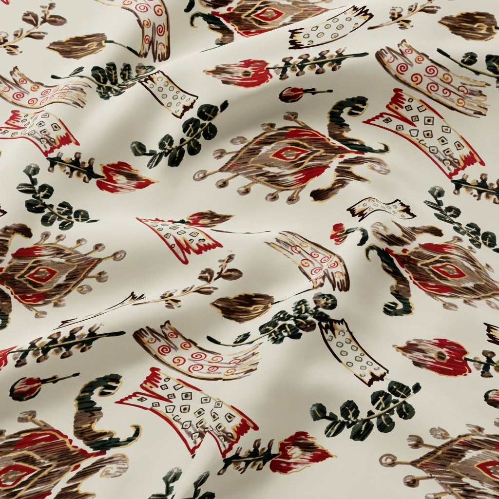 Swirled Floral Cream Floral Rayon Fabric